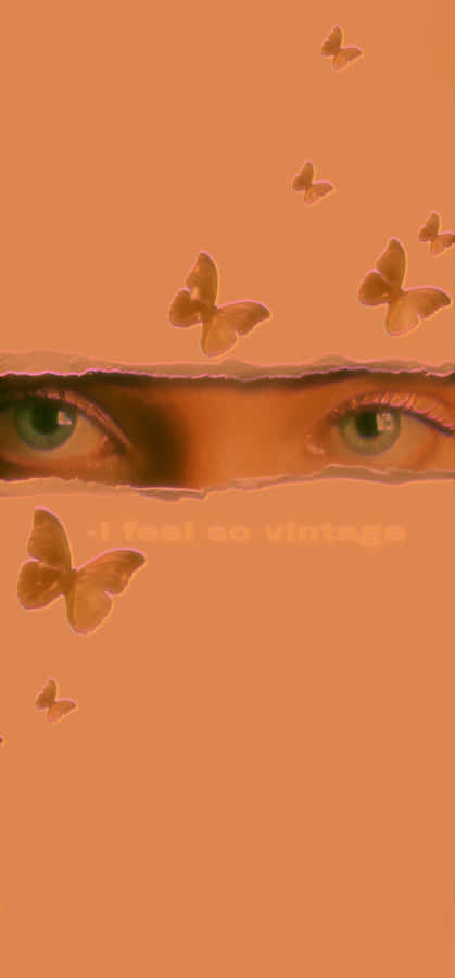 Vintage Peach Butterflies Eyes Wallpaper