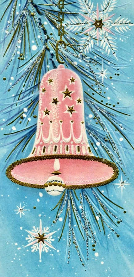 Vintage Pink Christmas Bell Illustration Wallpaper