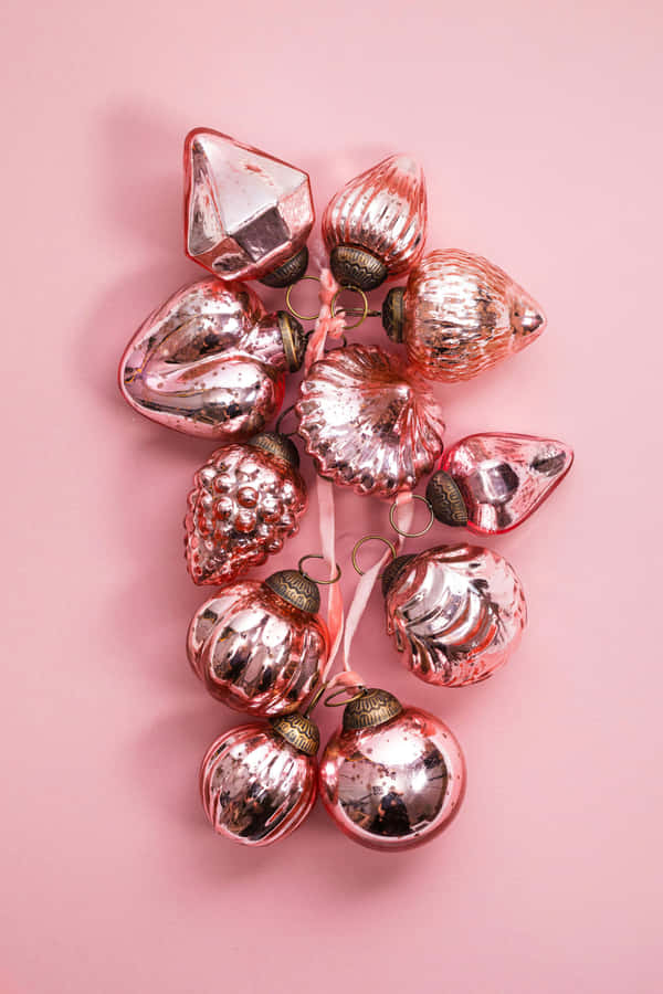 Vintage Pink Christmas Ornaments Arrangement Wallpaper