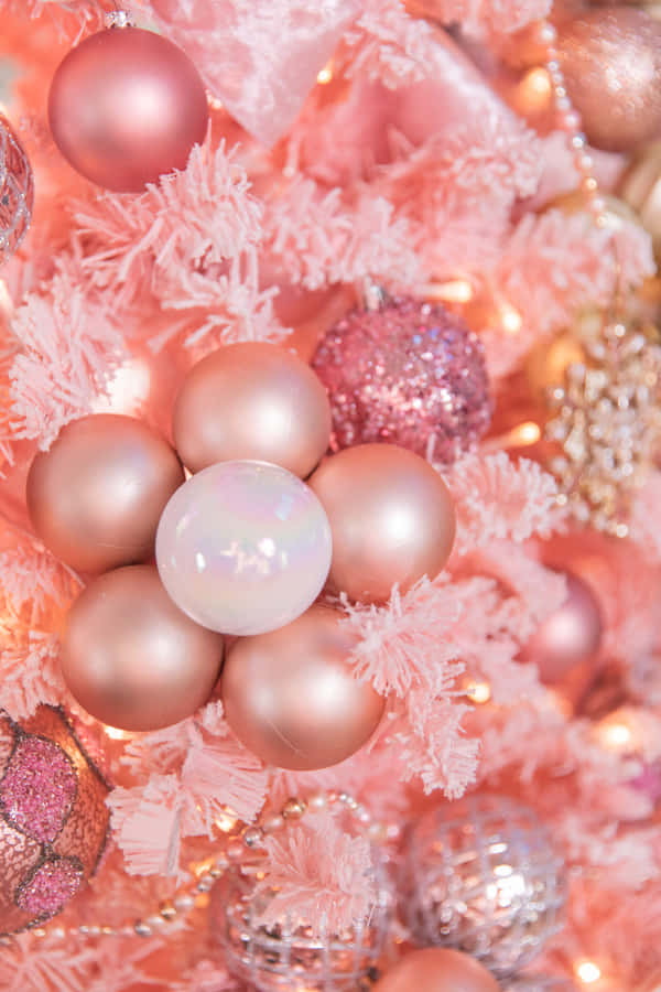 Vintage Pink Christmas Tree Decorations Wallpaper