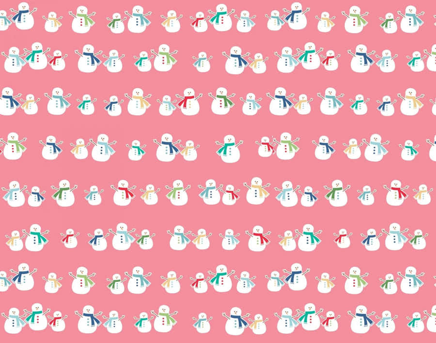 Vintage Pink Snowman Pattern Wallpaper