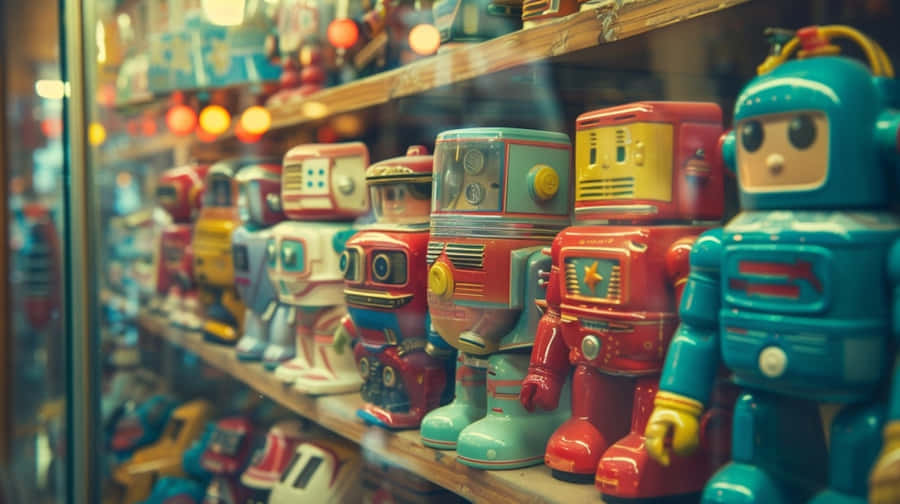 Vintage Robot Toys Display Wallpaper