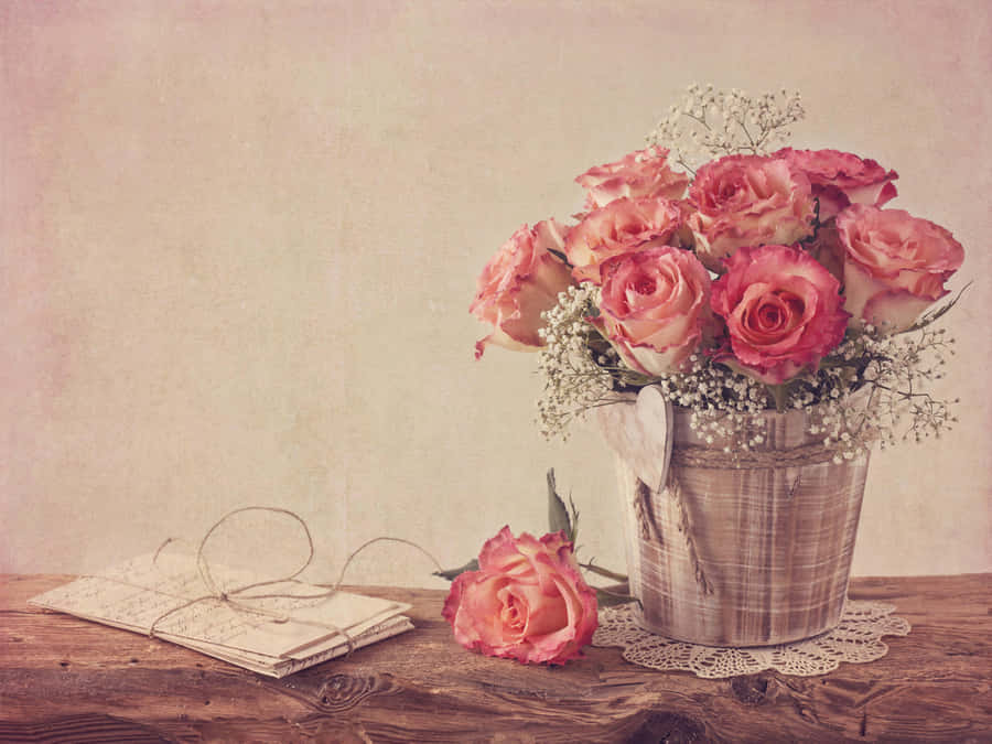 Vintage Rose Still Life Wallpaper