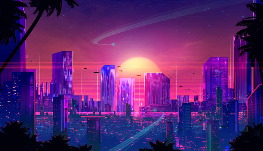 Vintage Vibe: A Night In Retro City Wallpaper