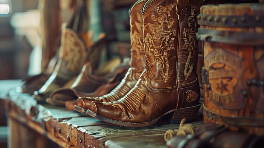Vintage Western Boots Display Wallpaper