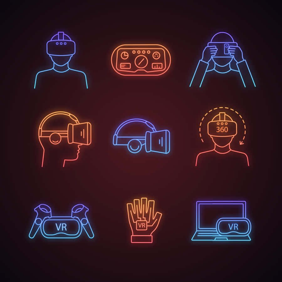 Virtual Reality Neon Icons Set Wallpaper