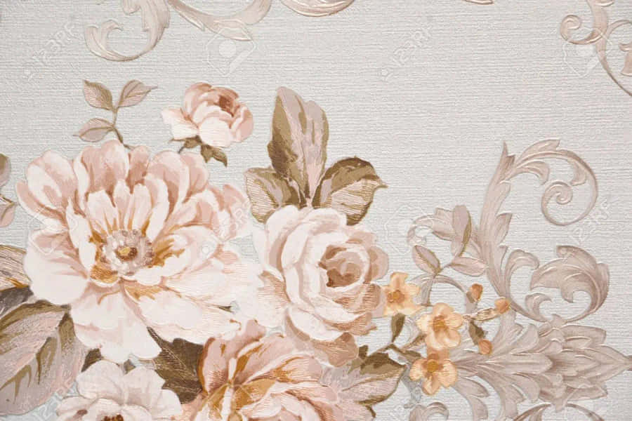Wallpaper With Flowers And Scrolls Wallpaper