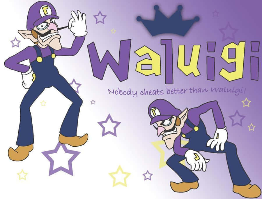 Waluigi Strikes A Victory Pose In Action Wallpaper