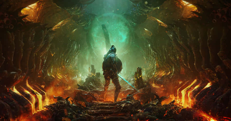 Warrior_ Before_ Ancient_ Gate.jpg Wallpaper