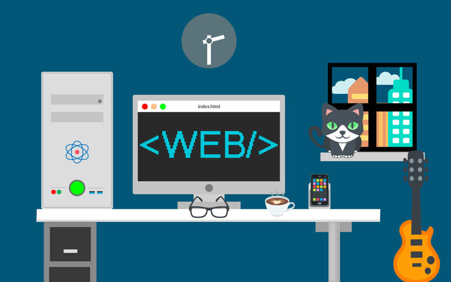 Web Developer Workspace Cartoon Wallpaper