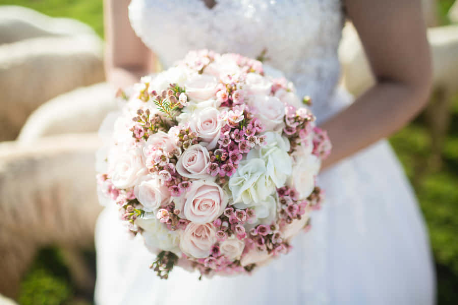 Wedding Bouquet In Bride's Hands Wallpaper