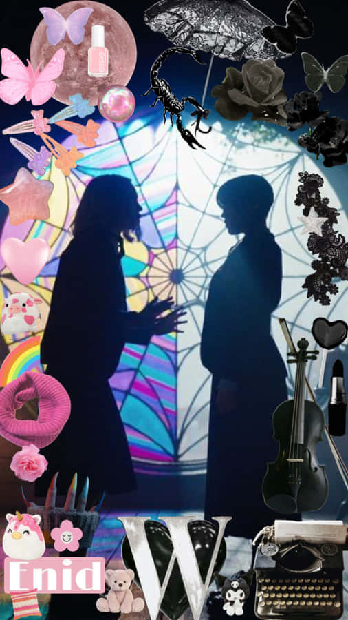 Wednesday Enid Silhouette Fantasy Collage Wallpaper