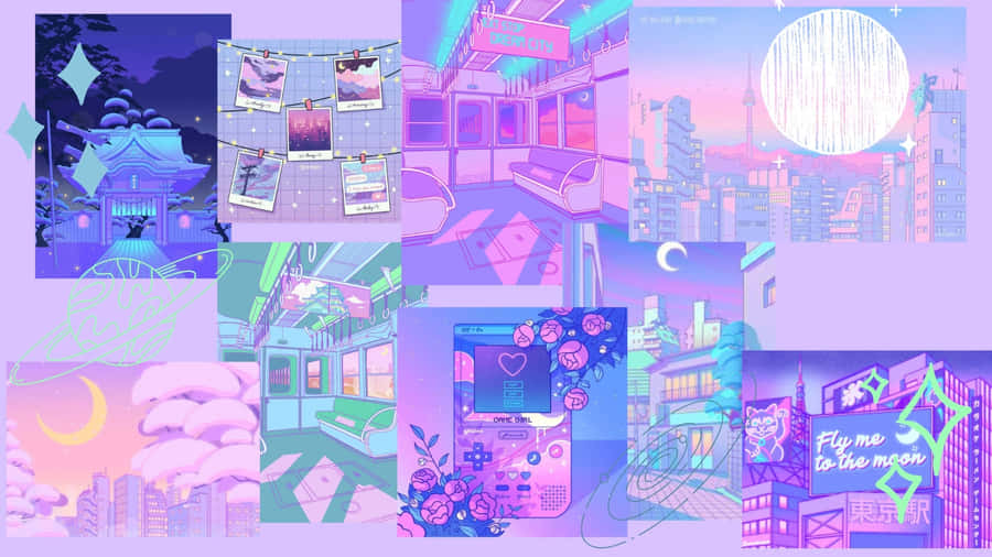 Weirdcore_ Cityscape_ Collage Wallpaper