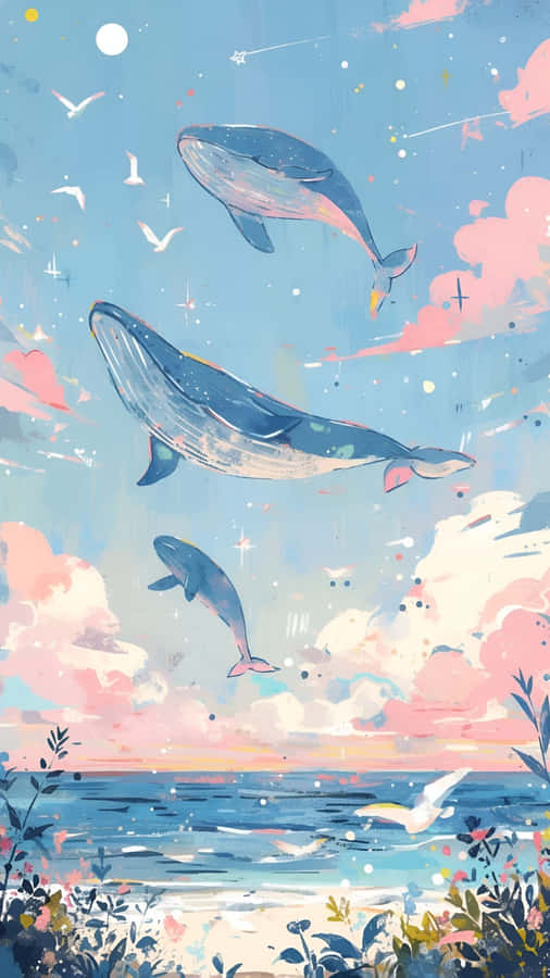 Whimsical Ocean Whales Wallpaper