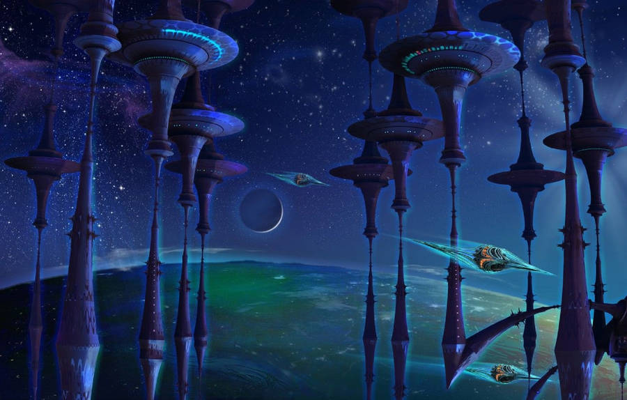 Whimsical Sci-fi Space Station Wallpaper