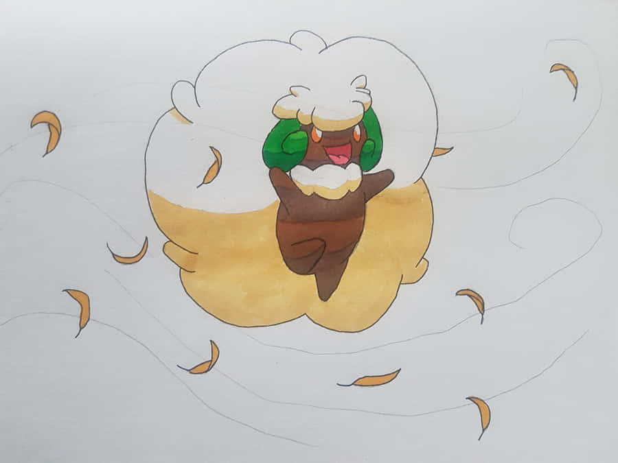 Whimsicott Drawing Leaves Flying Wallpaper