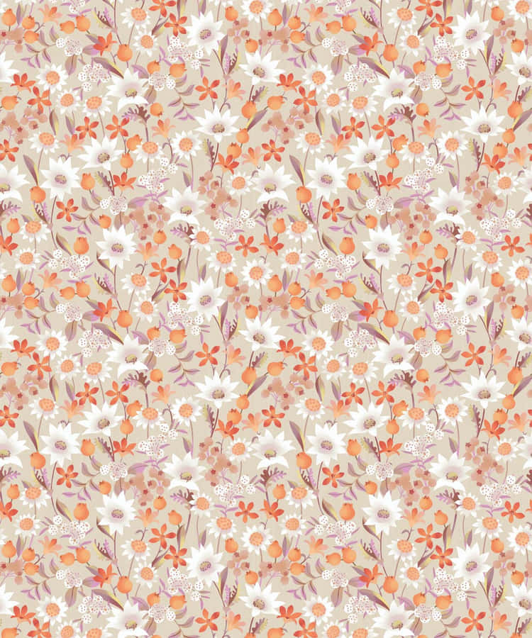 White And Orange Flower Series Pattern Wallpaper