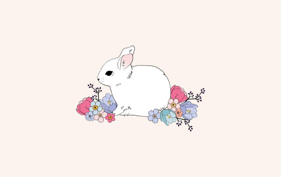 White Bunny Floral Aesthetic.jpg Wallpaper