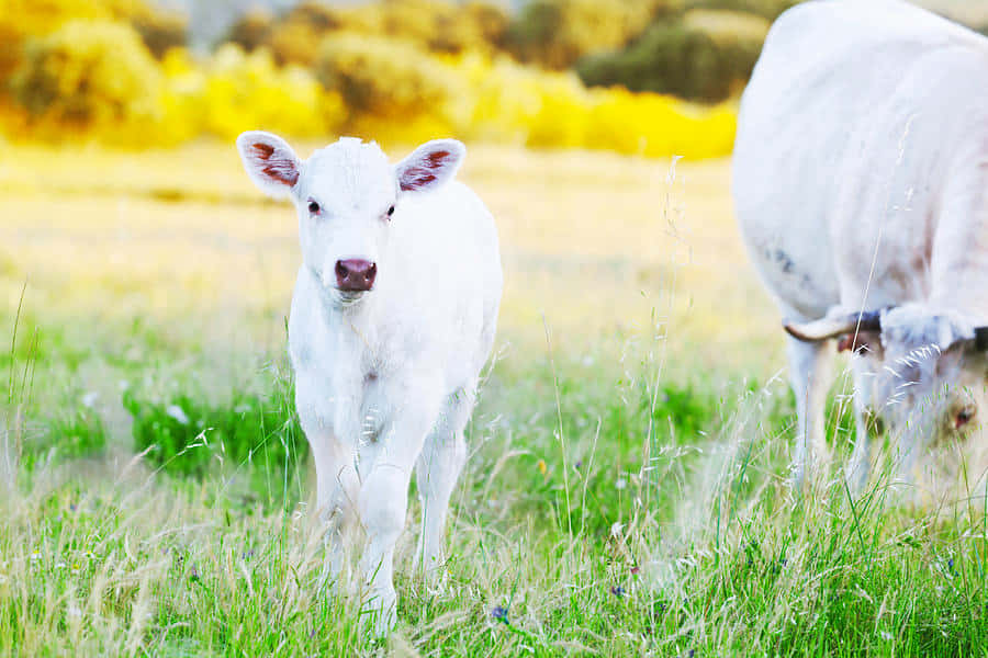 White Calfin Meadowwith Mother Wallpaper