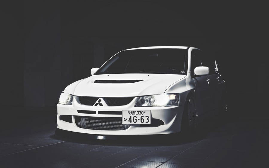 White Lowrider Mitsubishi Lancer Wallpaper
