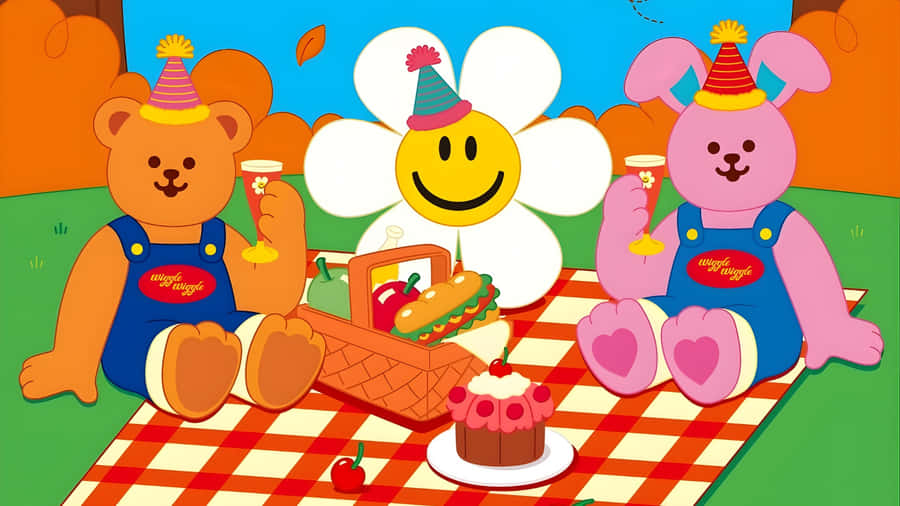 Wiggle Wiggle Picnic Party Wallpaper
