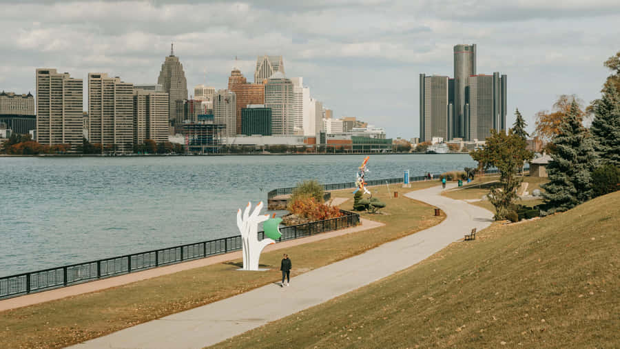 Windsor Waterfront Park View Detroit Skyline Wallpaper