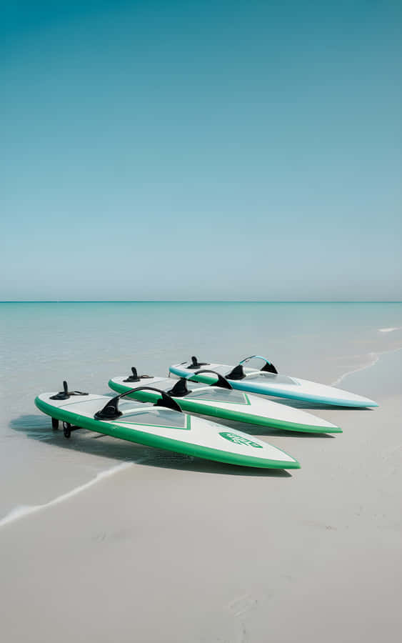 Windsurf Boards On White Sand Under Clear Blue Sky Wallpaper