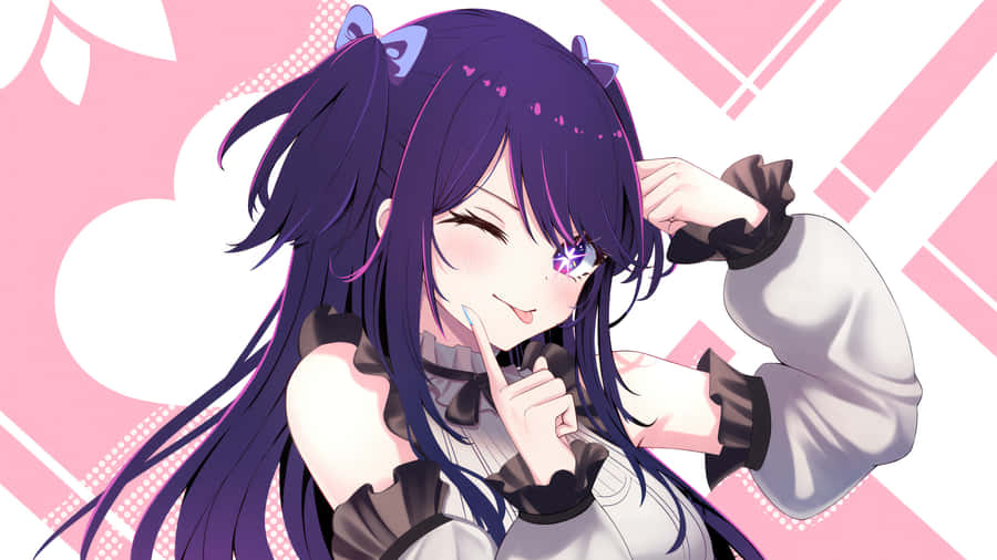 Winking Anime Girlwith Purple Hair Wallpaper
