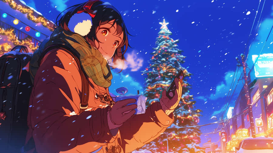 Winter Anime Night Scene Wallpaper