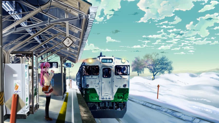 Winter Anime Train Station Wallpaper