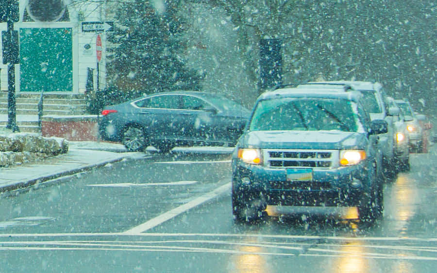 Winter Driving In Snowy Conditions Wallpaper