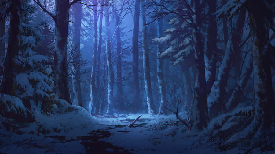 Winter Forest Anime Scene Wallpaper