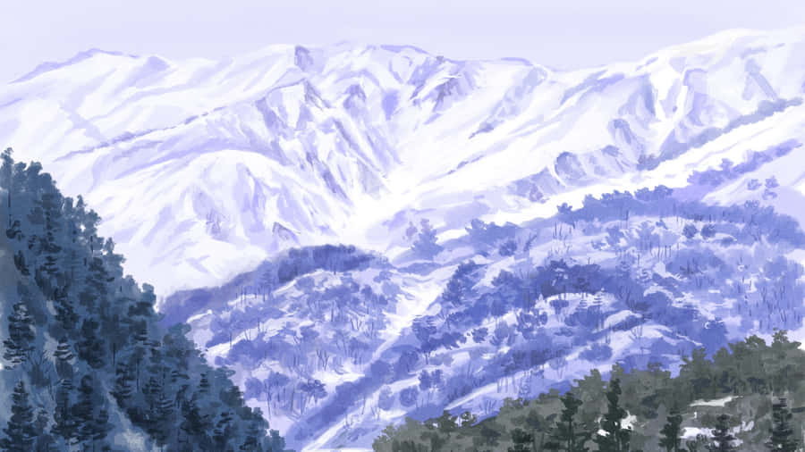 Winter Mountain Anime Scene Wallpaper