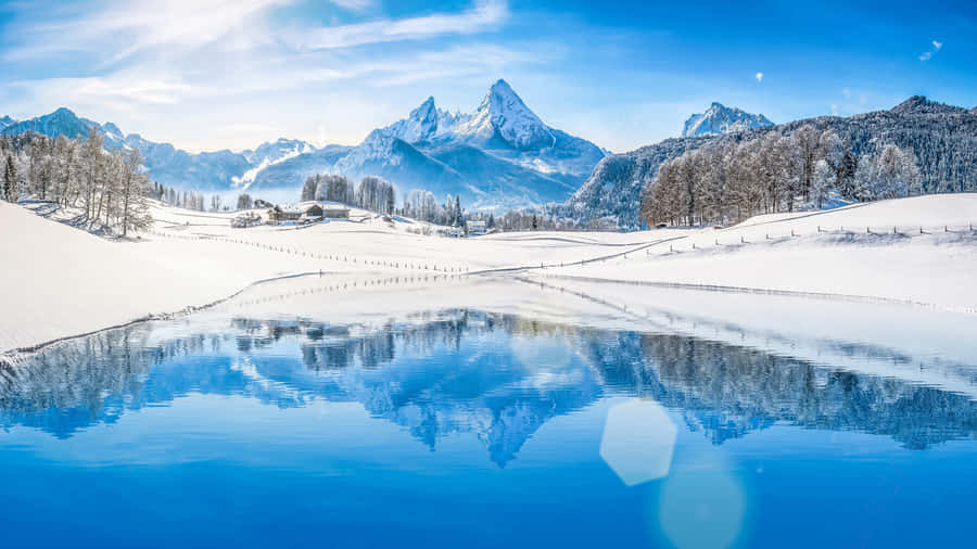 Winter_ Mountain_ Reflection_ Lake_4 K Wallpaper