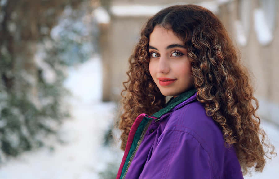 Winter Portraitin Purple Jacket Wallpaper