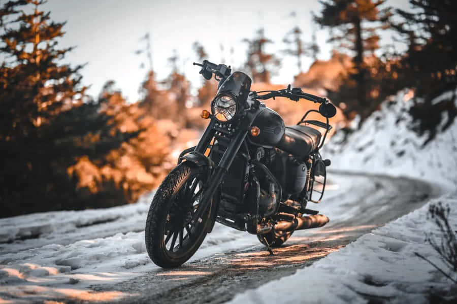 Winter Ride Jawa Motorcycle Snowy Road Wallpaper