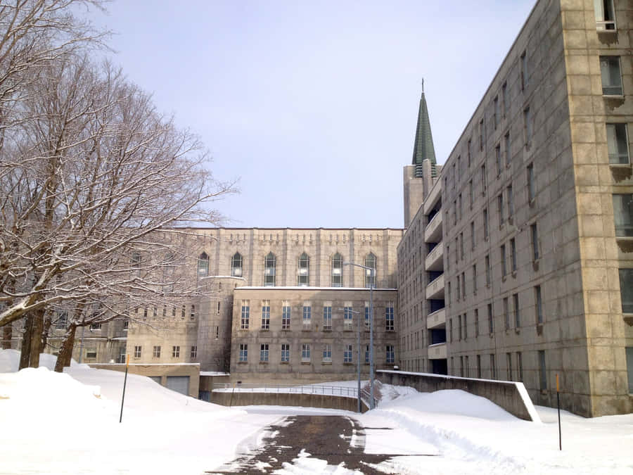 Winter Scene University Building Wallpaper