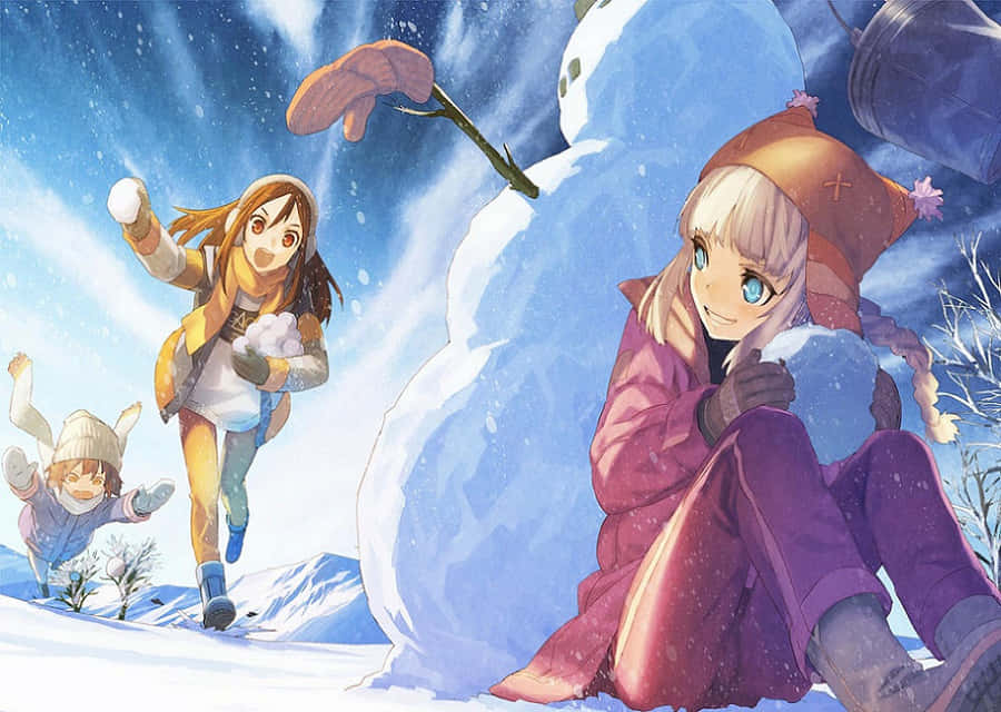Winter Snowball Fight Anime Style Wallpaper