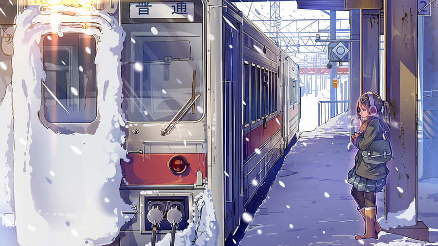 Winter Train Station Anime Wallpaper