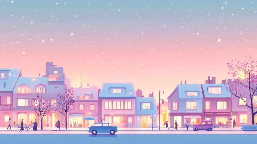 Winter_ Twilight_ Townscape Wallpaper