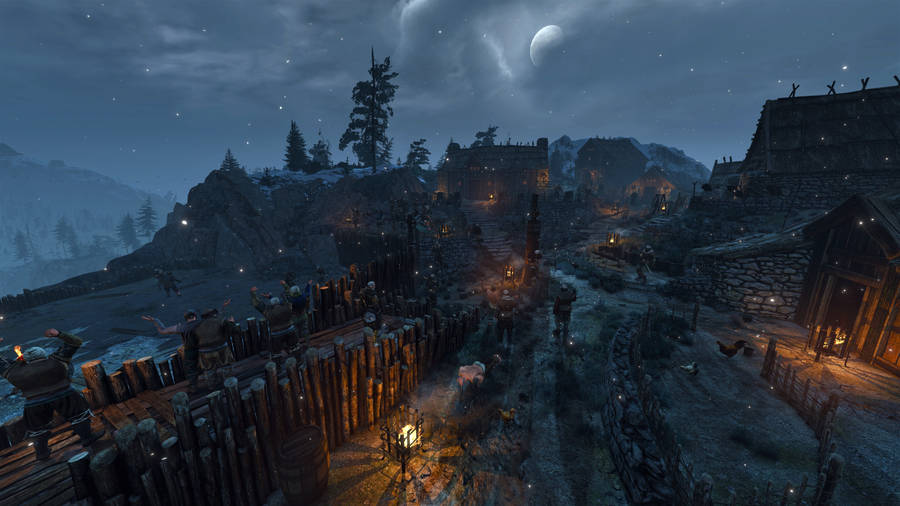 Witcher 4k Mountain Village Wallpaper