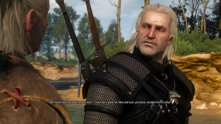 Witcher Vesemir Conversation Scene Wallpaper