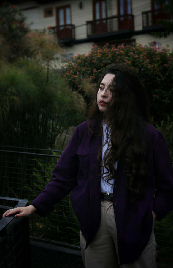 Womanin Purple Jacket Outdoors Wallpaper