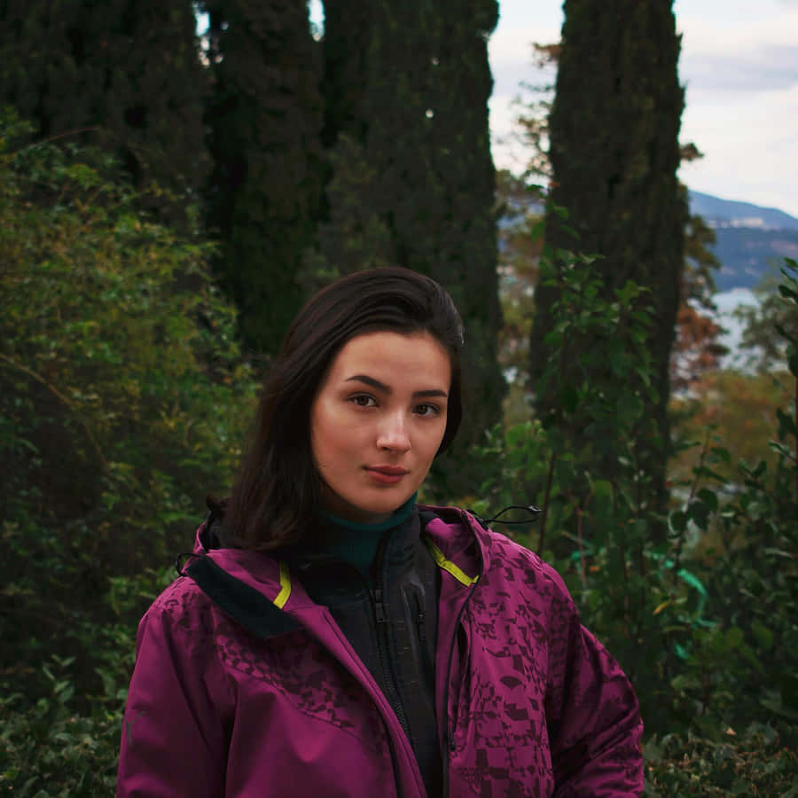 Womanin Purple Jacket Outdoors Wallpaper