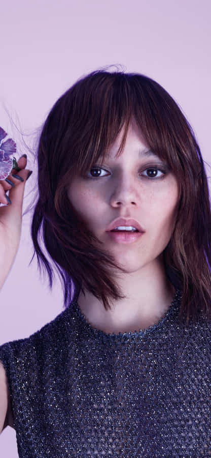 Womanwith Flower Purple Backdrop Wallpaper