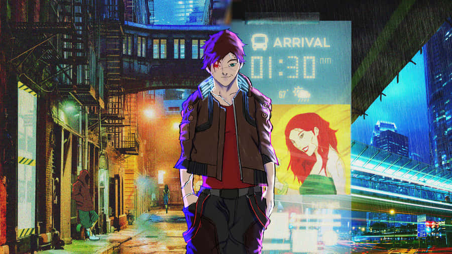 Working From A Vibrant And Futuristic Cyberpunk-inspired Laptop Wallpaper