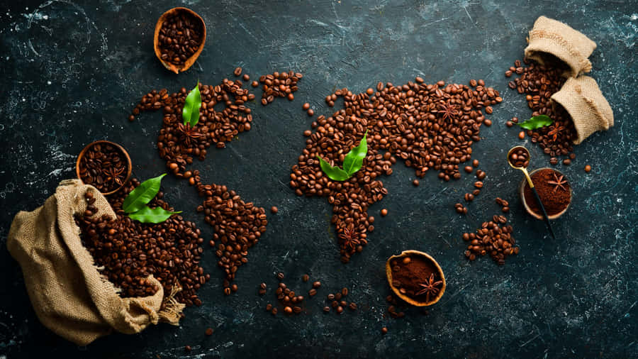 World Map Coffee Beans Concept Wallpaper