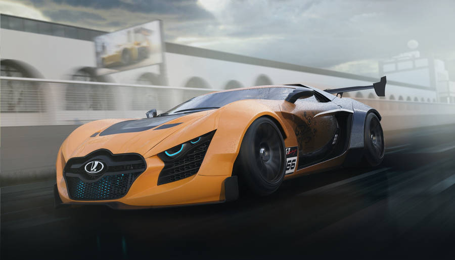 Yellow 3d Car Speeding Wallpaper