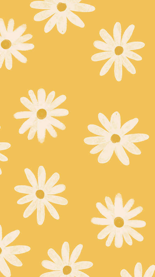 Yellow Illustration Of White Daisy Iphone Wallpaper