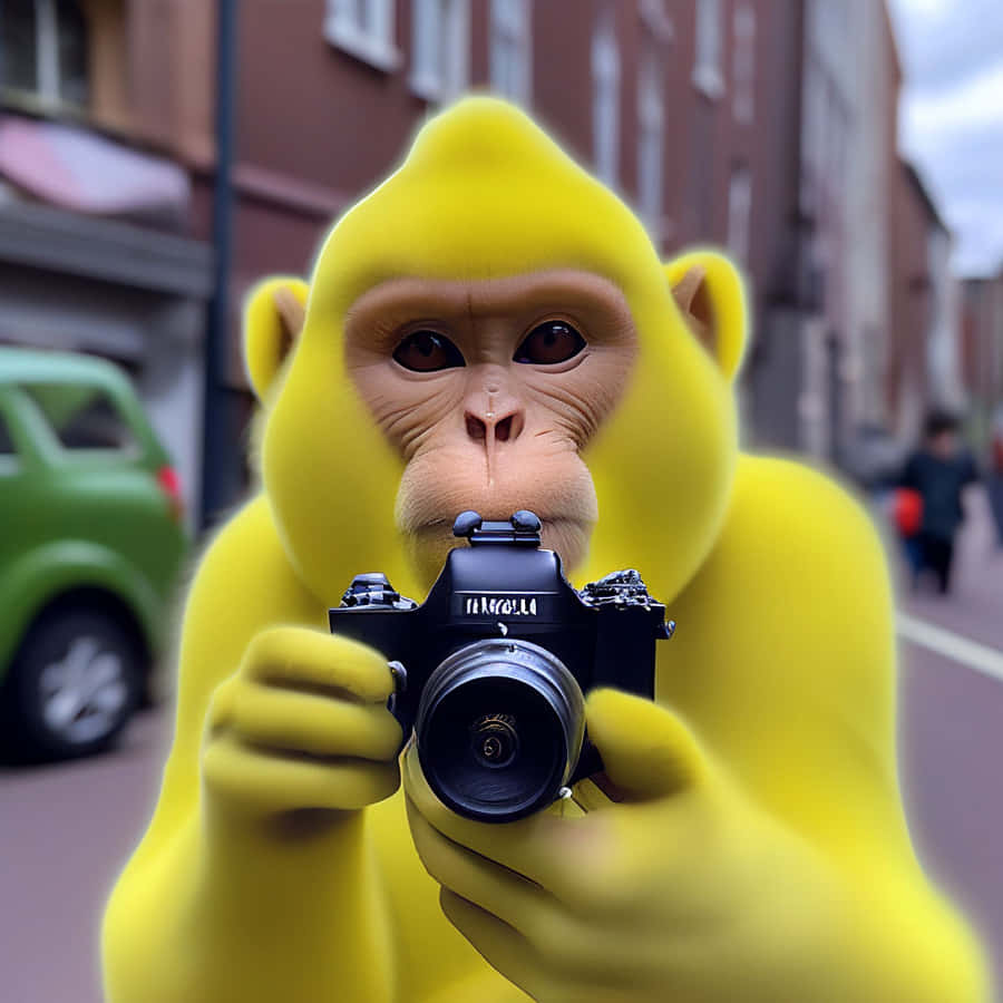 Yellow Monkey Holding Camera Wallpaper